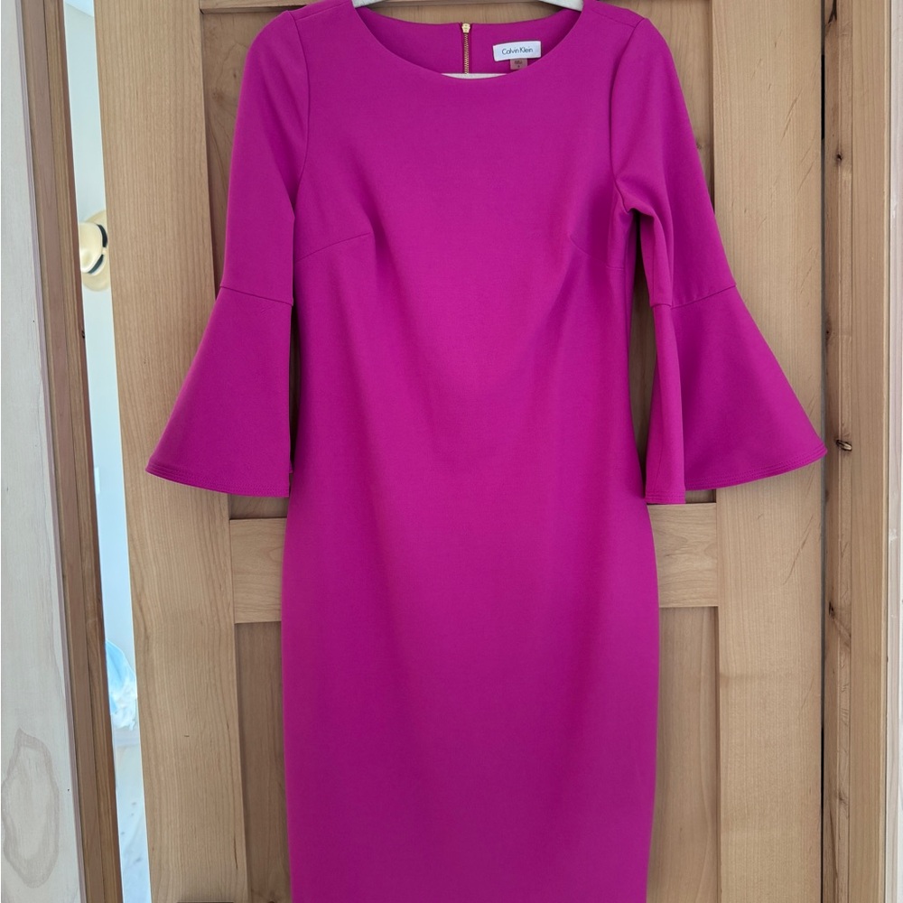 Calvin Klein Magenta Bell-Sleeve Sheath Dress